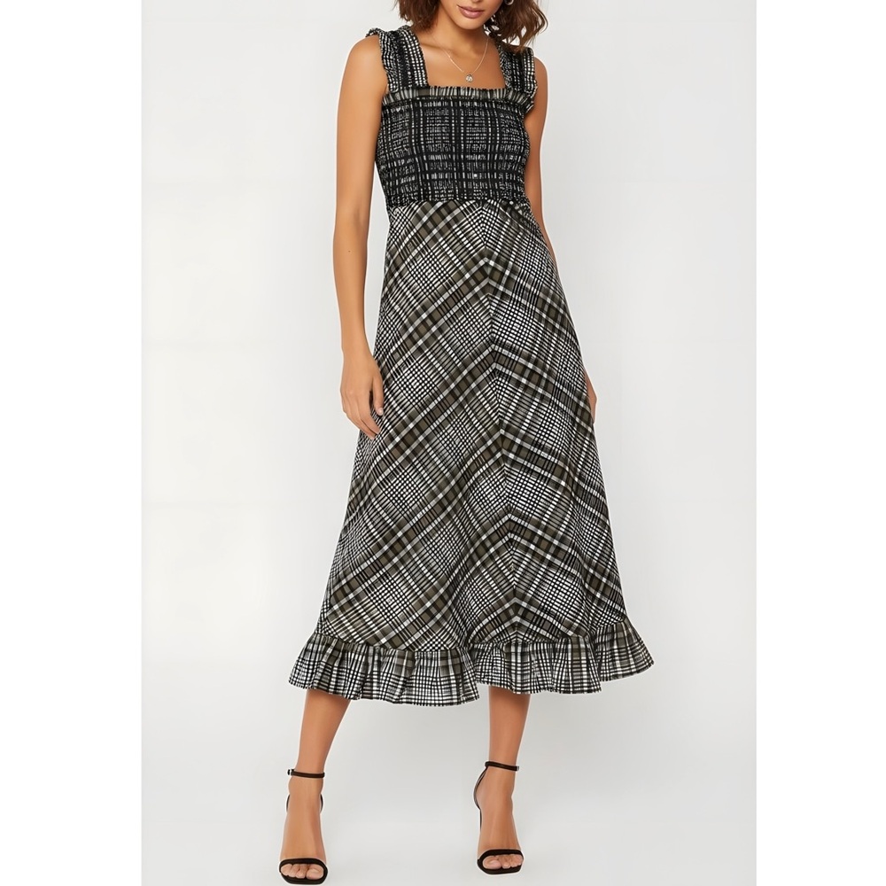 GANNI Charron Seersucker Smocked Maxi Dress, Cuban Sand, FR42/US10